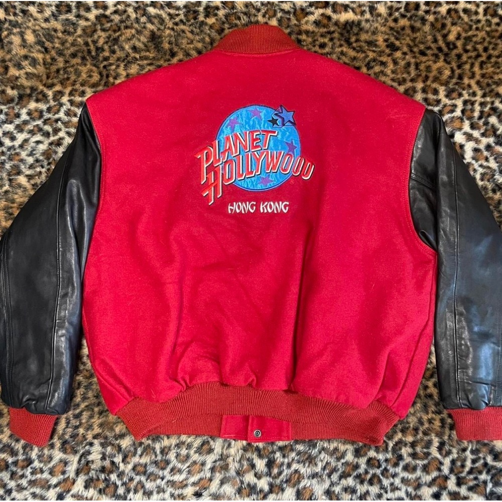 Red planet Hollywood embroidered bomber varsity jacket